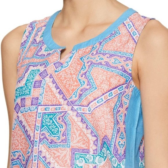 Aurelia XXL Kurta Sleeveless Pink Blue Pattern Indian Attire 100% Cotton - Picture 11 of 13